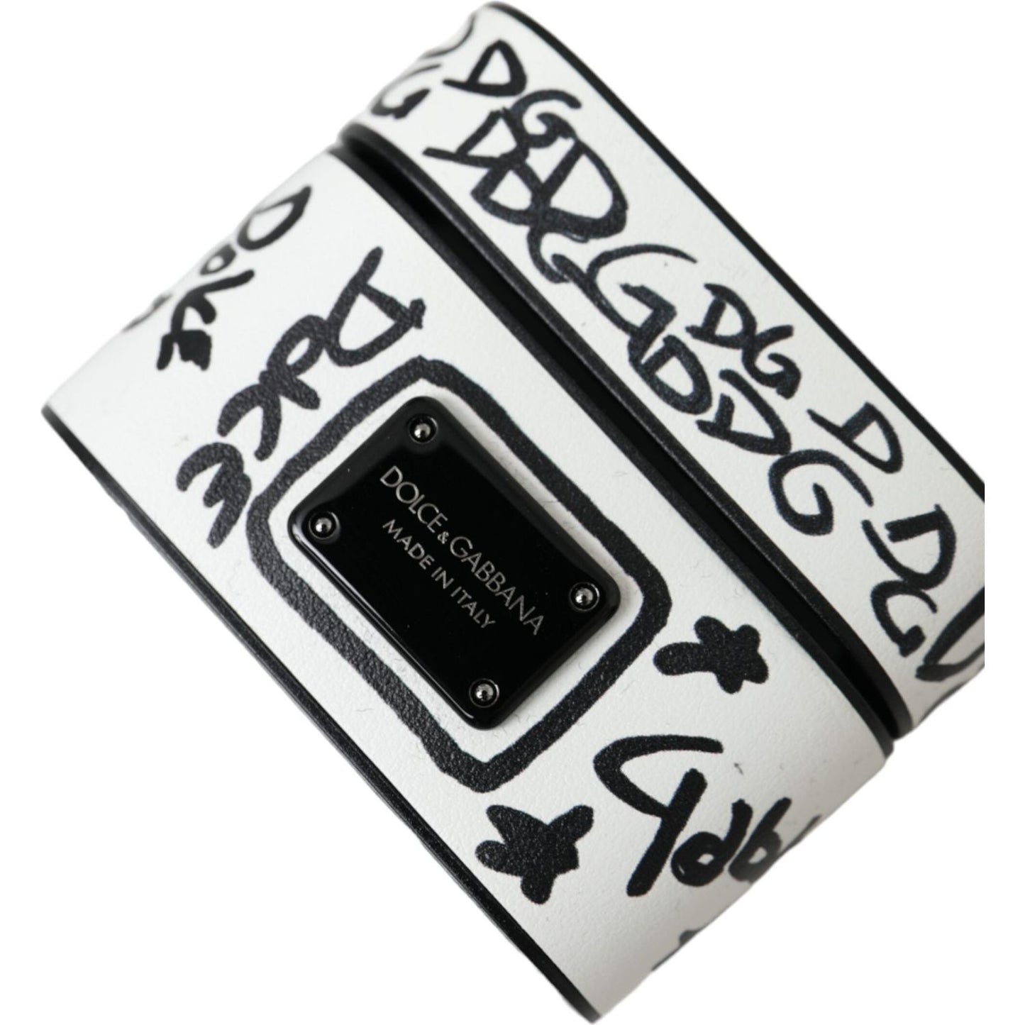 Dolce & Gabbana Black White Leather Scribble Embossed Logo Airpods Case Dolce & Gabbana