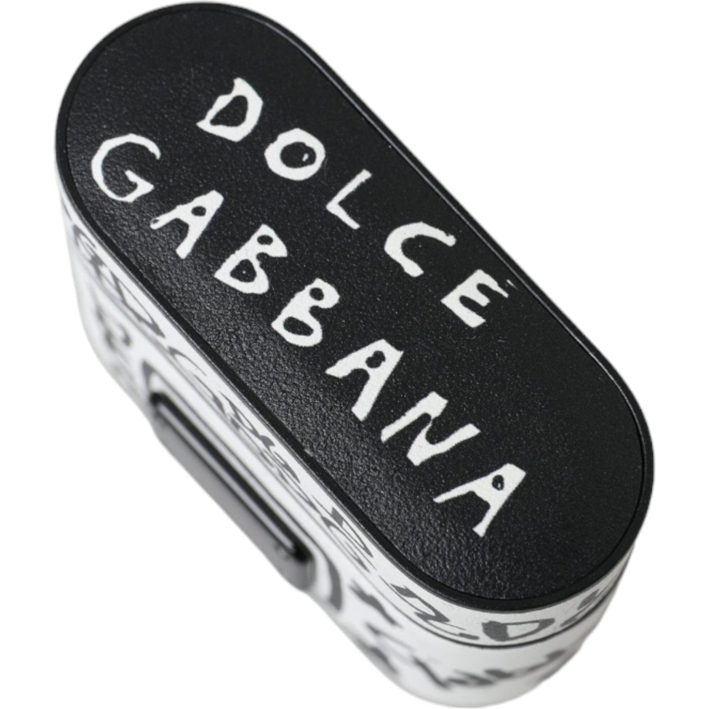 Dolce & Gabbana Black White Leather Scribble Embossed Logo Airpods Case Dolce & Gabbana