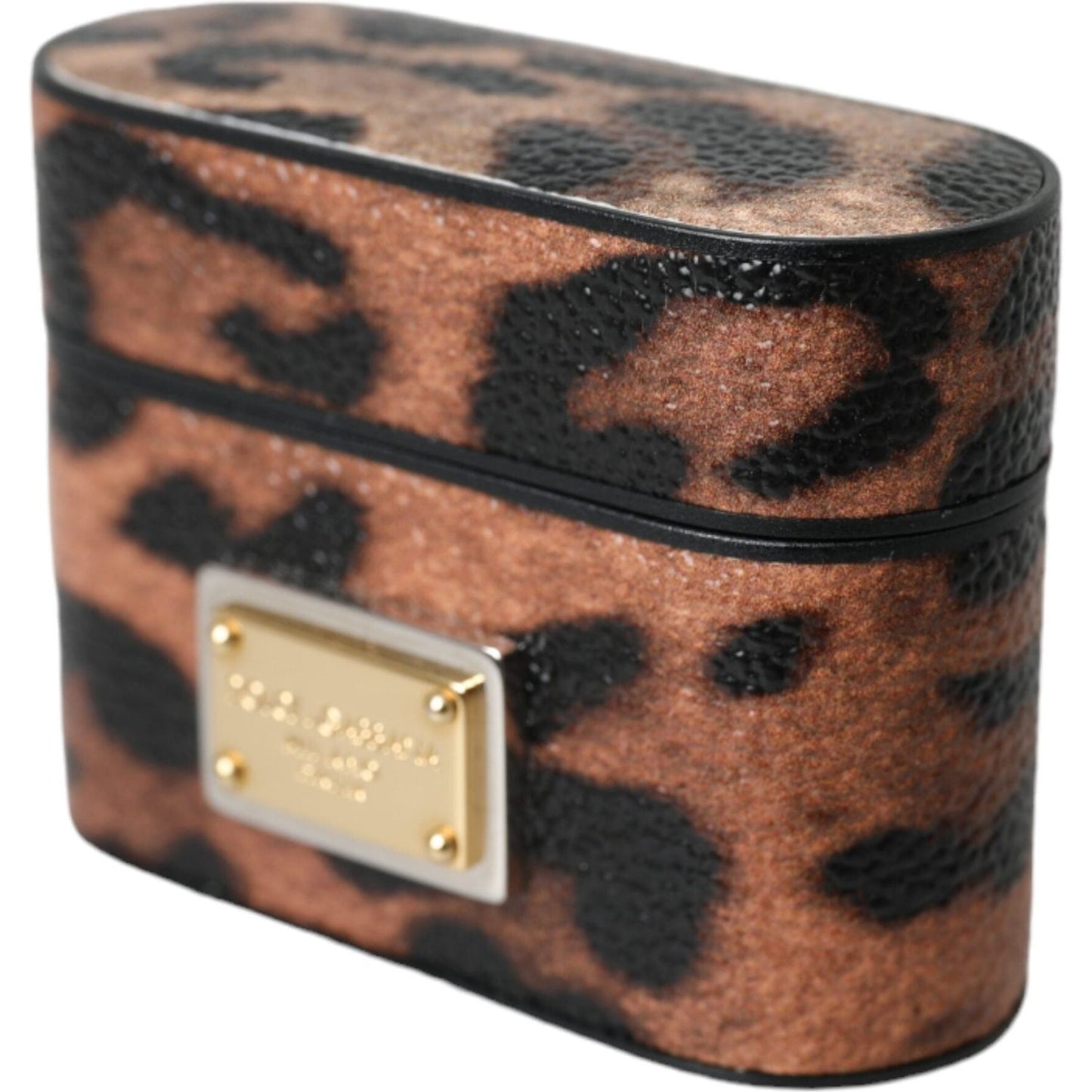 Dolce & Gabbana Brown Leopard Calf Leather Logo Plaque Airpods Case Dolce & Gabbana