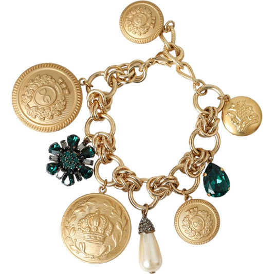 Dolce & Gabbana Gold Tone Brass Chain Crystal Women Bracelet Dolce & Gabbana