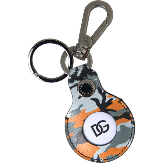 Dolce & Gabbana Camouflage Leather DG Logo Round Metal Keyring Keychain Dolce & Gabbana