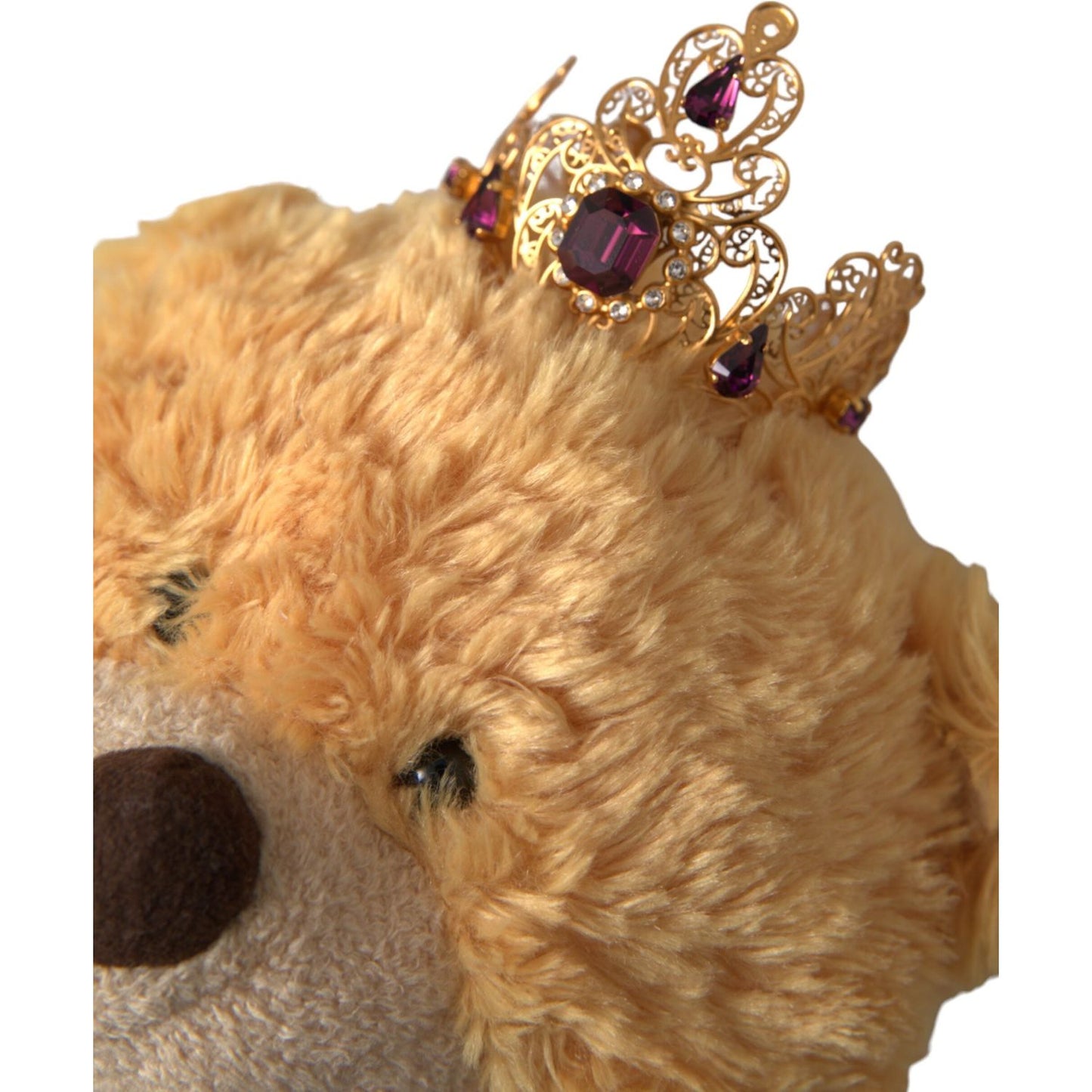 Dolce & Gabbana Brown Teddy Bear Gold Crystal Crown Hair Band Diadem Dolce & Gabbana