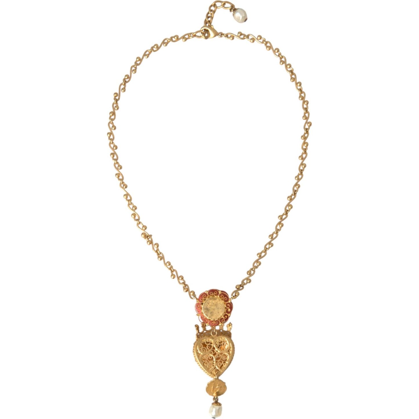 Dolce & Gabbana Gold BrassChain Sacred Heart Rose Crystal Charm Necklace Dolce & Gabbana