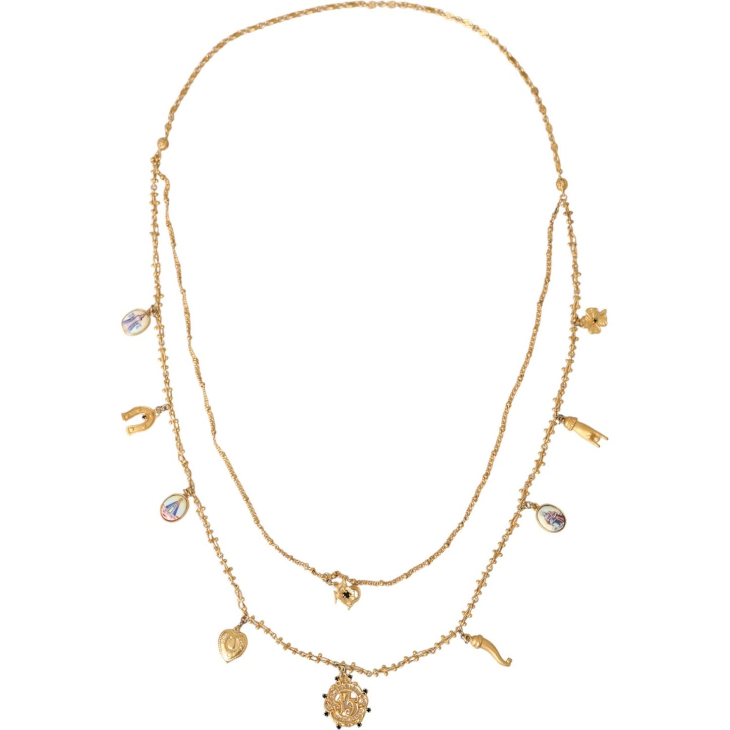 Dolce & Gabbana Gold Tone Chain Brass Charm Statement Sicily Necklace Dolce & Gabbana