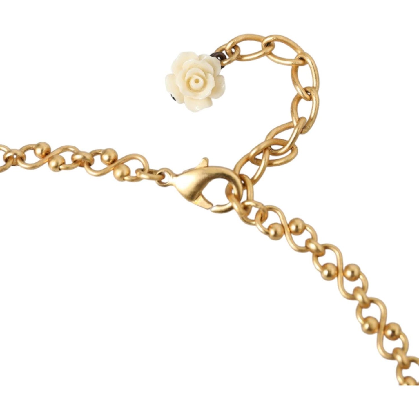 Dolce & Gabbana Gold Brass Chain Sacred Heart Crystal Charm Necklace Dolce & Gabbana