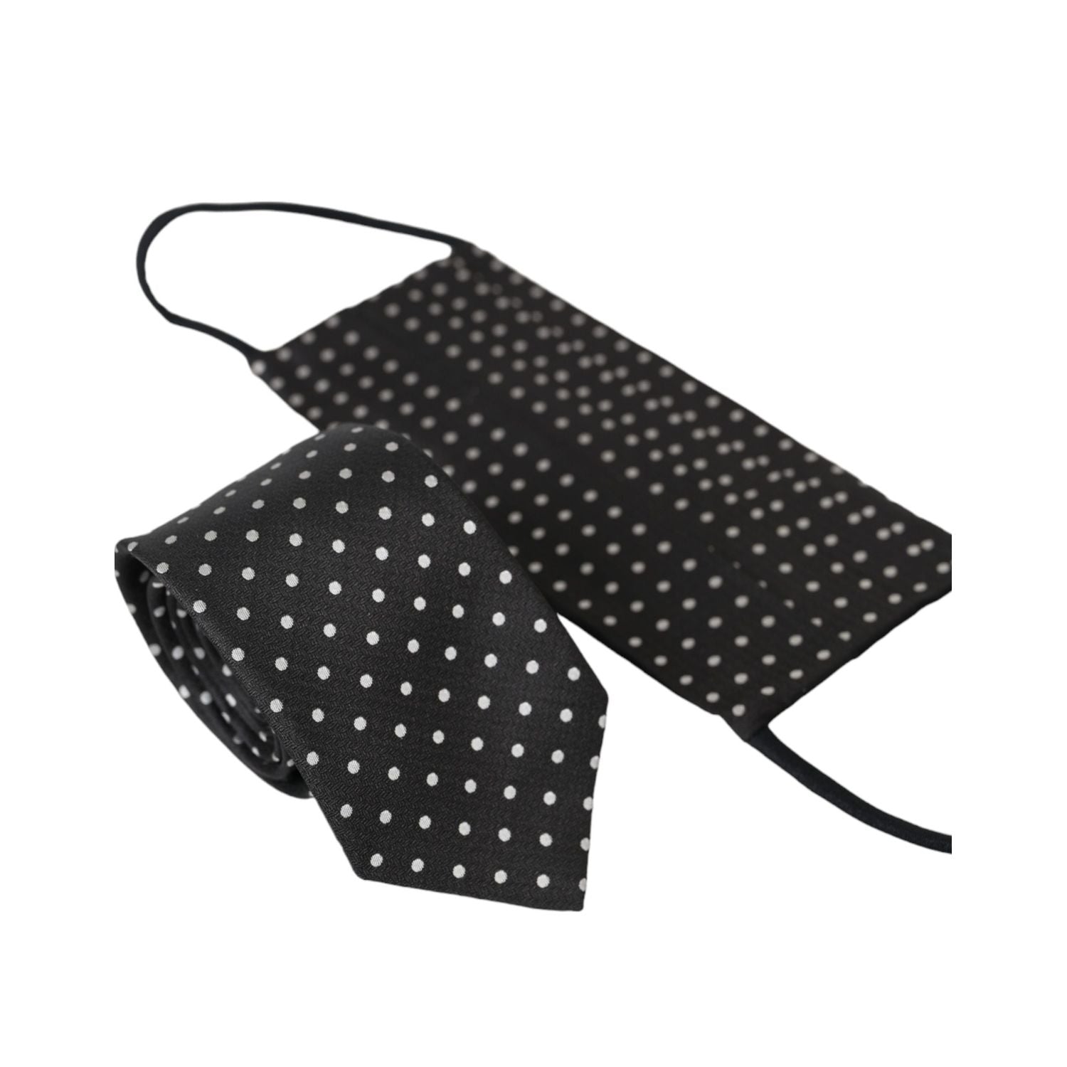 Dolce & Gabbana Black White Polka Dots 100% Silk Necktie Face Mask