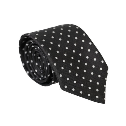 Dolce & Gabbana Black White Polka Dots 100% Silk Necktie Face Mask