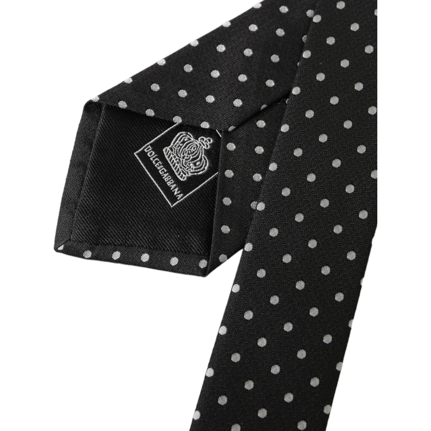 Dolce & Gabbana Black White Polka Dots 100% Silk Necktie Face Mask Dolce & Gabbana