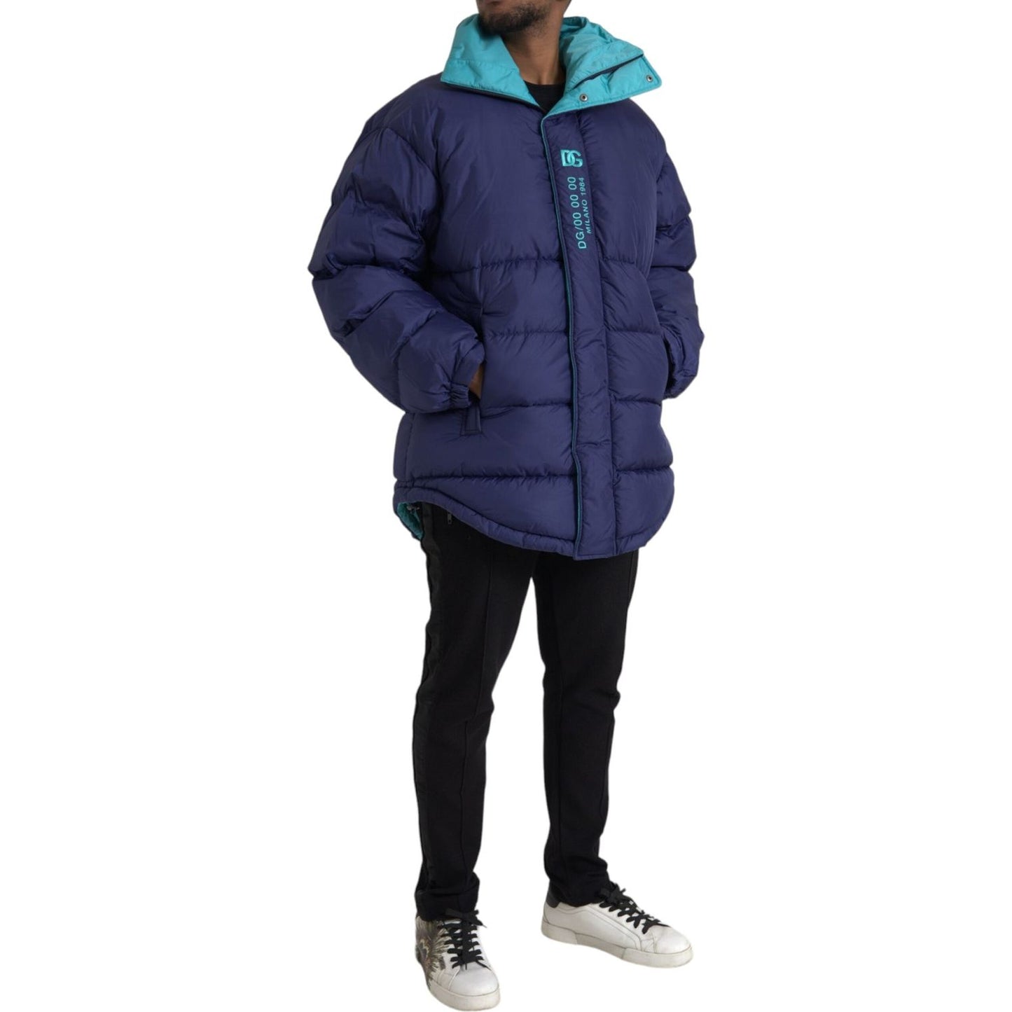 Dolce & Gabbana Navy Blue Quilted Windbreaker Puffer Jacket Dolce & Gabbana