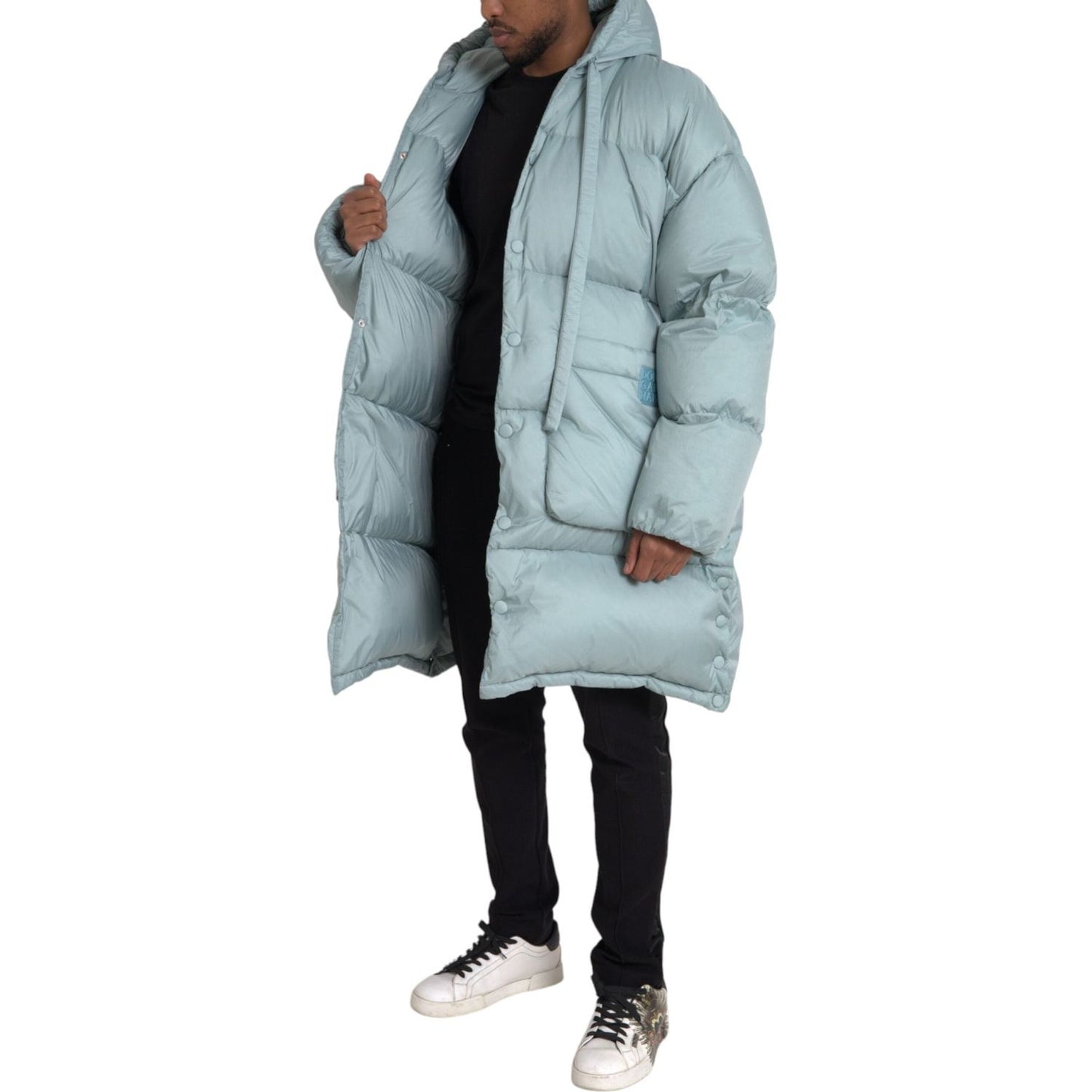 Dolce & Gabbana Light Blue Quilted Hooded Puffer Jacket Men Dolce & Gabbana