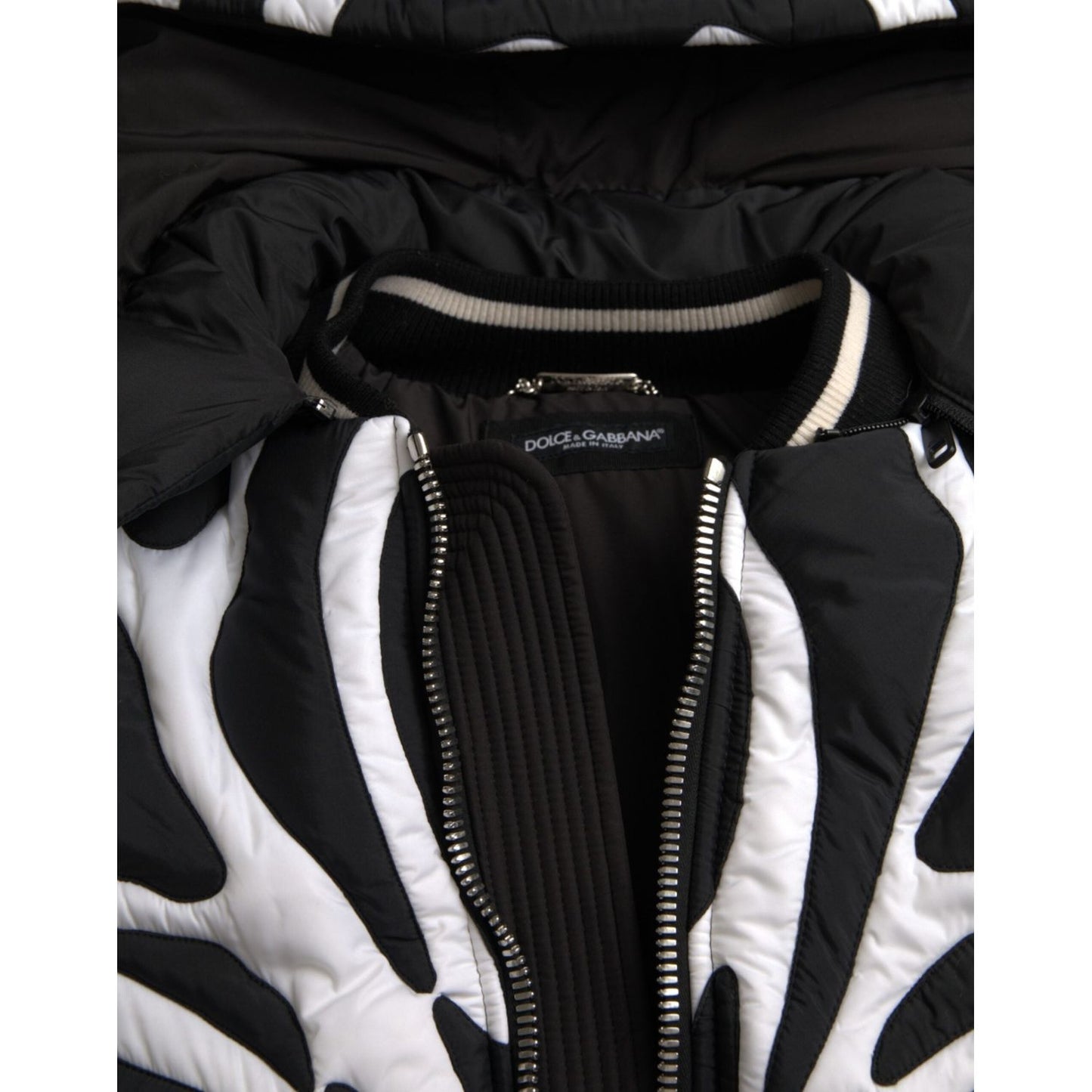 Dolce & Gabbana Black White Stripes Hooded Puffer Jacket Dolce & Gabbana