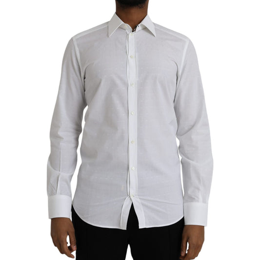 Dolce & Gabbana White Logo Cotton Men Dress GOLD Shirt Dolce & Gabbana