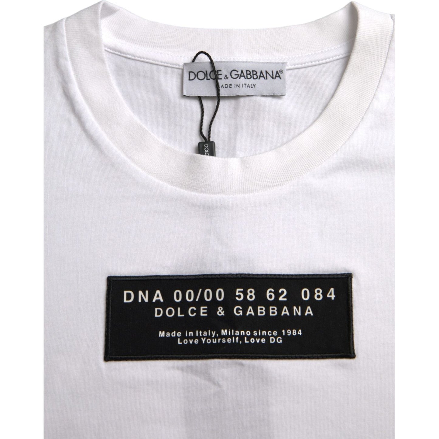 Dolce & Gabbana White Cotton DG Applique Men Casual T-shirt Dolce & Gabbana