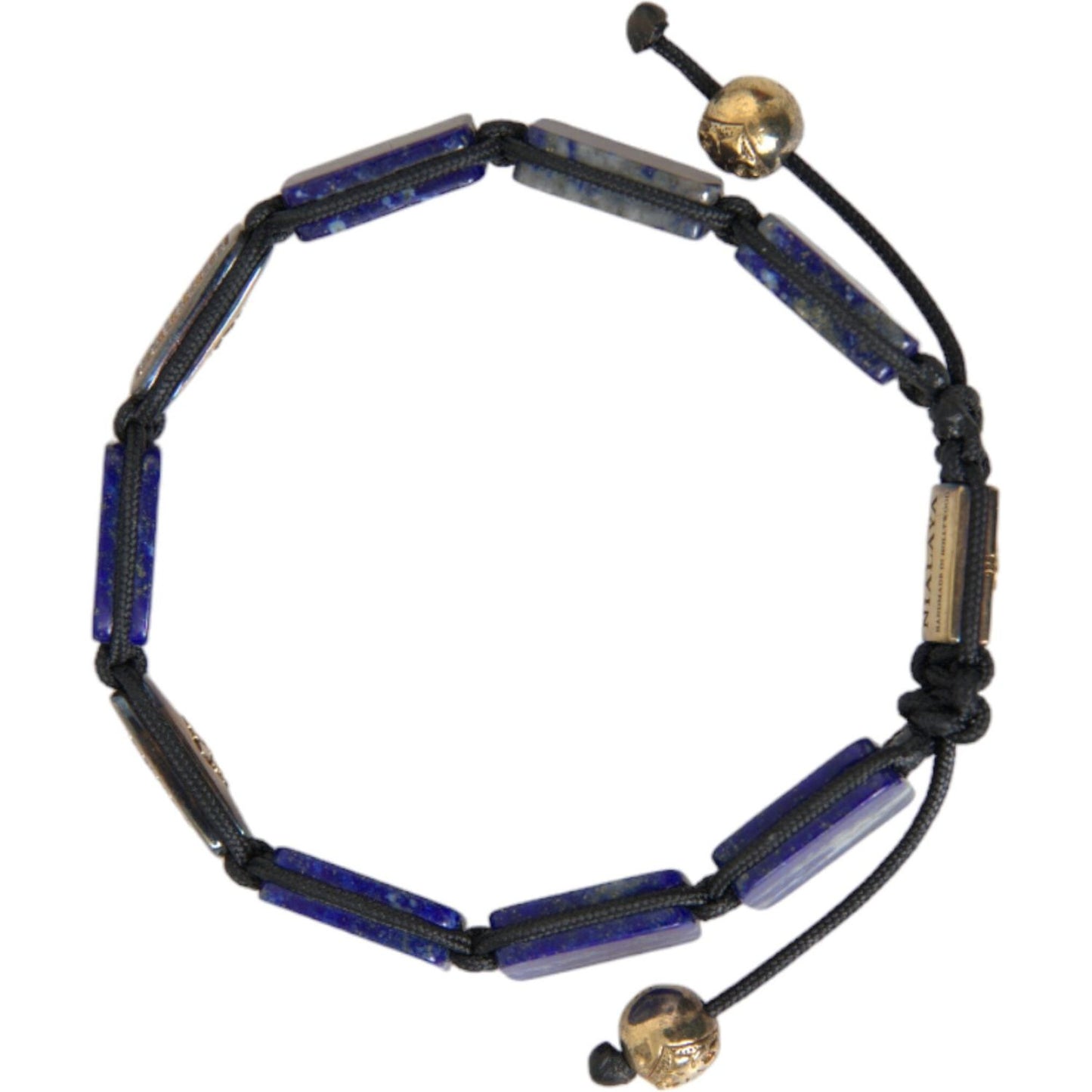 Nialaya Flat Bead Blue Lapis White CZ 925 Bracelet Mens Nialaya