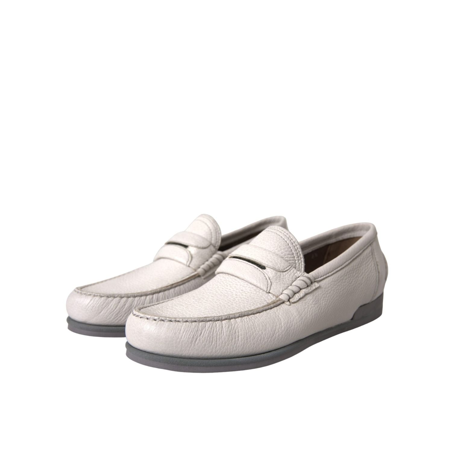 حذاء موكاسين جلدي أبيض رمادي من دولتشي آند غابانا