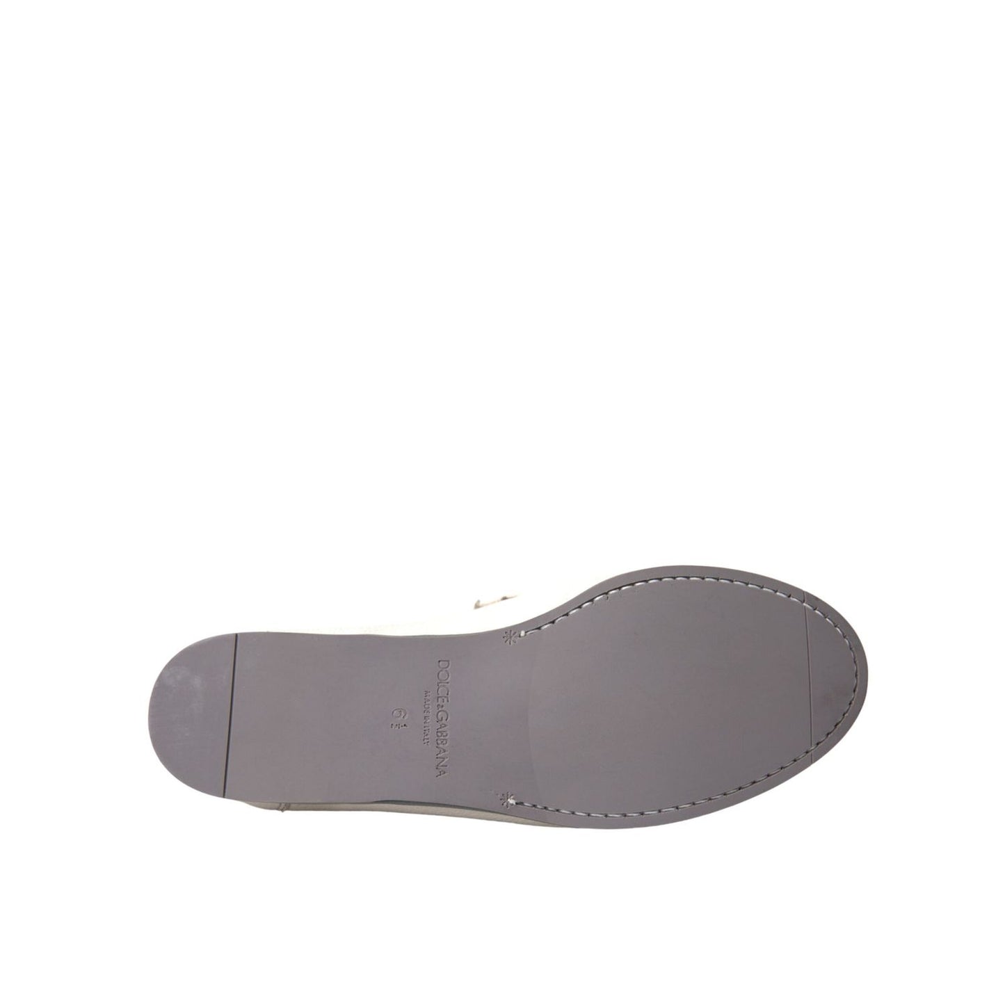 Dolce & Gabbana White Gray Leather Slip Mocassin Shoes Loafer