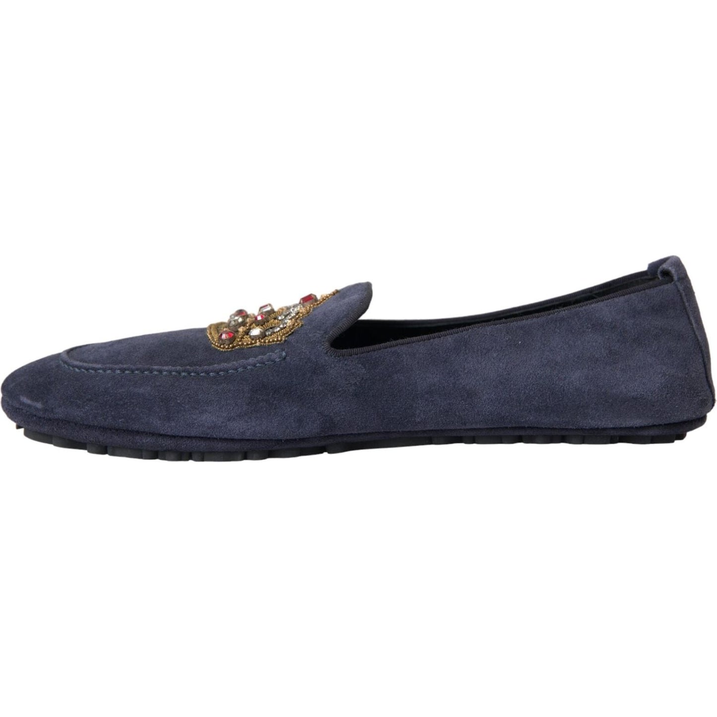 Dolce & Gabbana Blue Leather Suede Crystal Crown Loafers Shoes Dolce & Gabbana