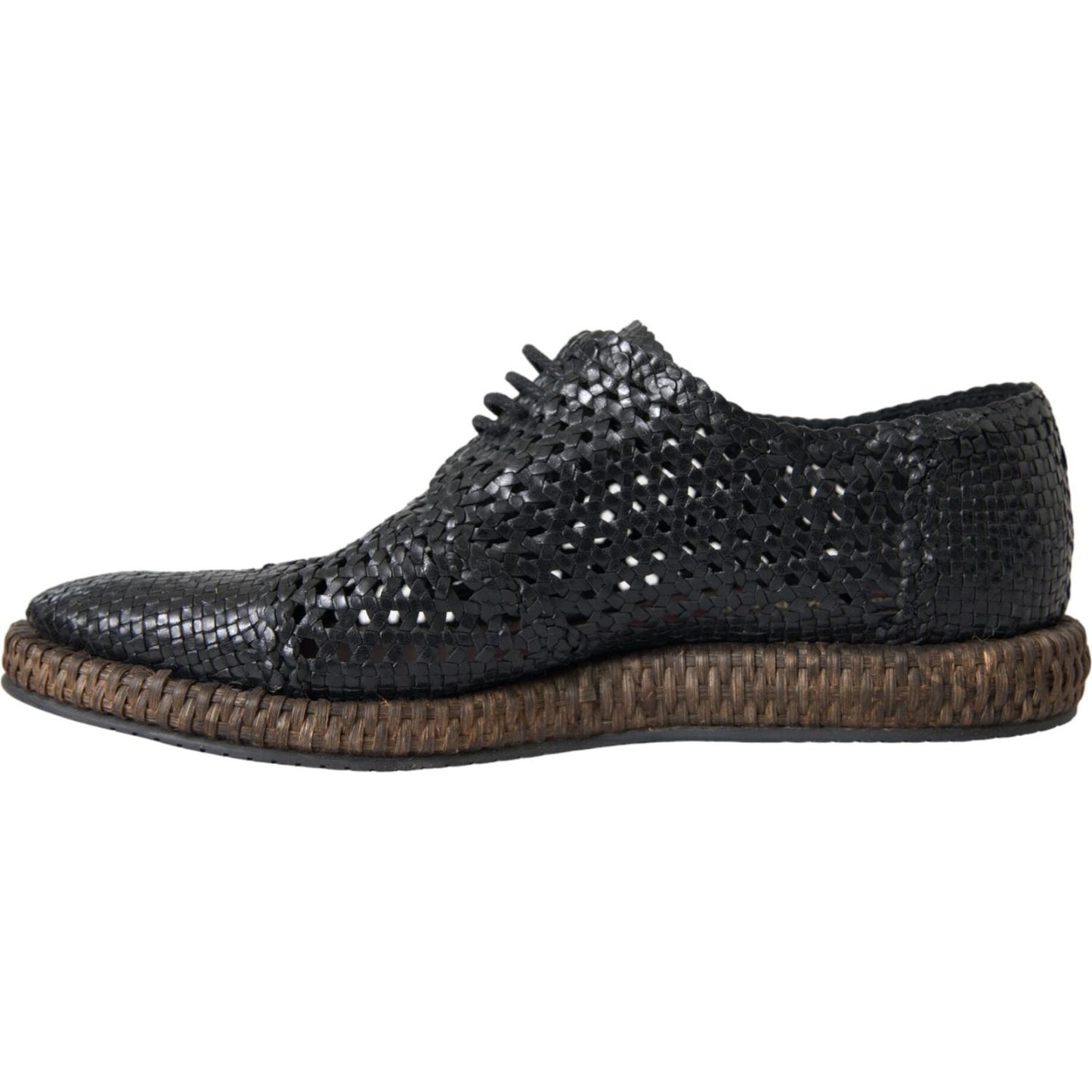 Dolce & Gabbana Black Woven Goat Leather Lace Up Derby Shoes Dolce & Gabbana