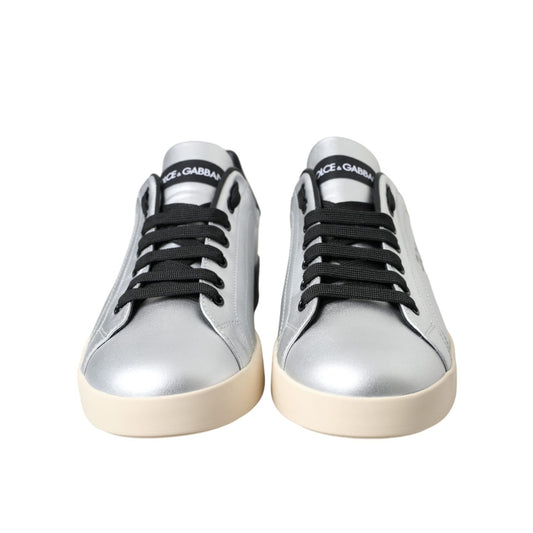 Dolce & Gabbana Silver Portofino Calf Leather Sneakers Men Shoes