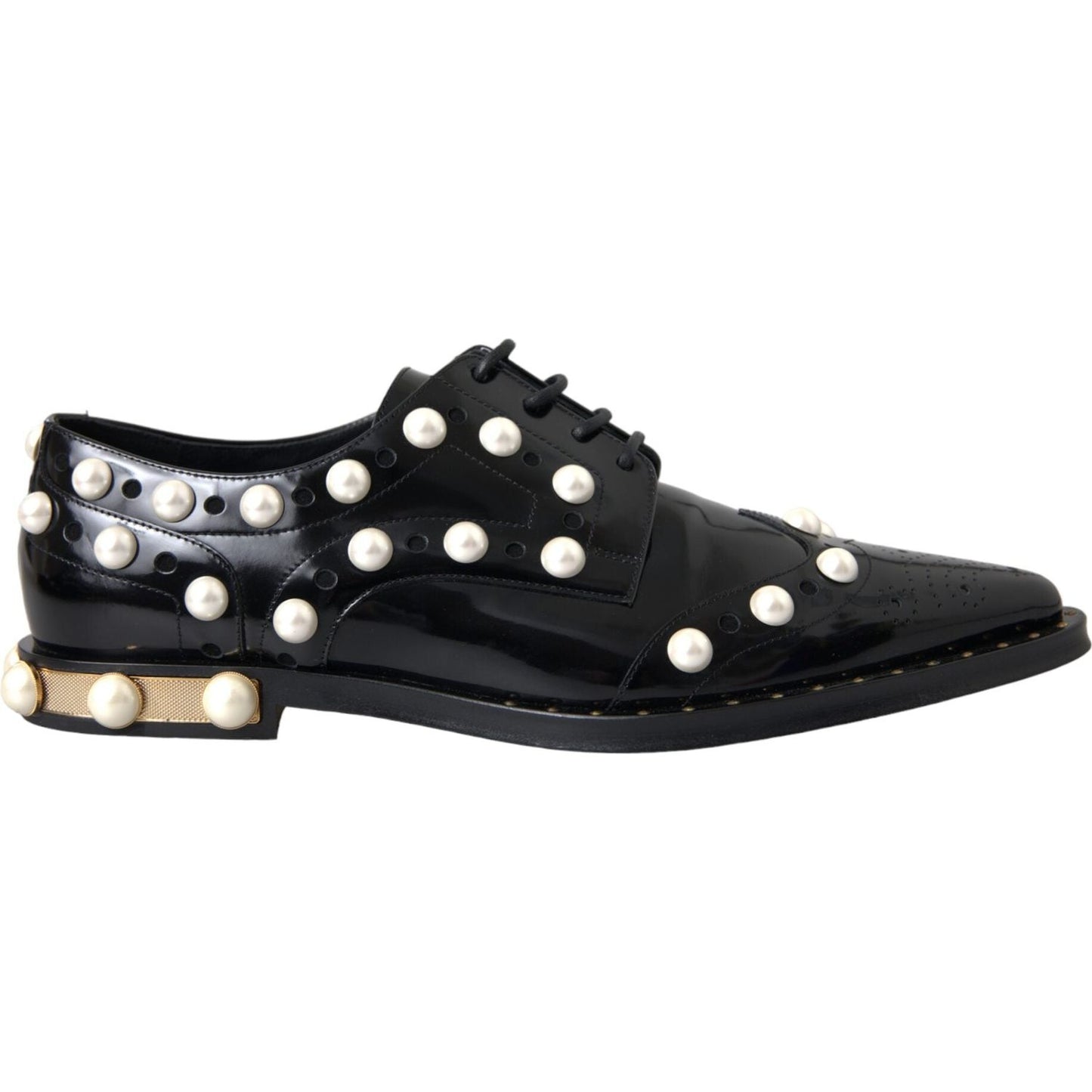 Dolce & Gabbana Black Leather Faux Pearl Dress Broque Shoes Dolce & Gabbana