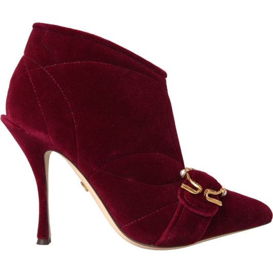 Dolce & Gabbana Dark Red Velvet Devotion Buckle Boots Shoes Dolce & Gabbana