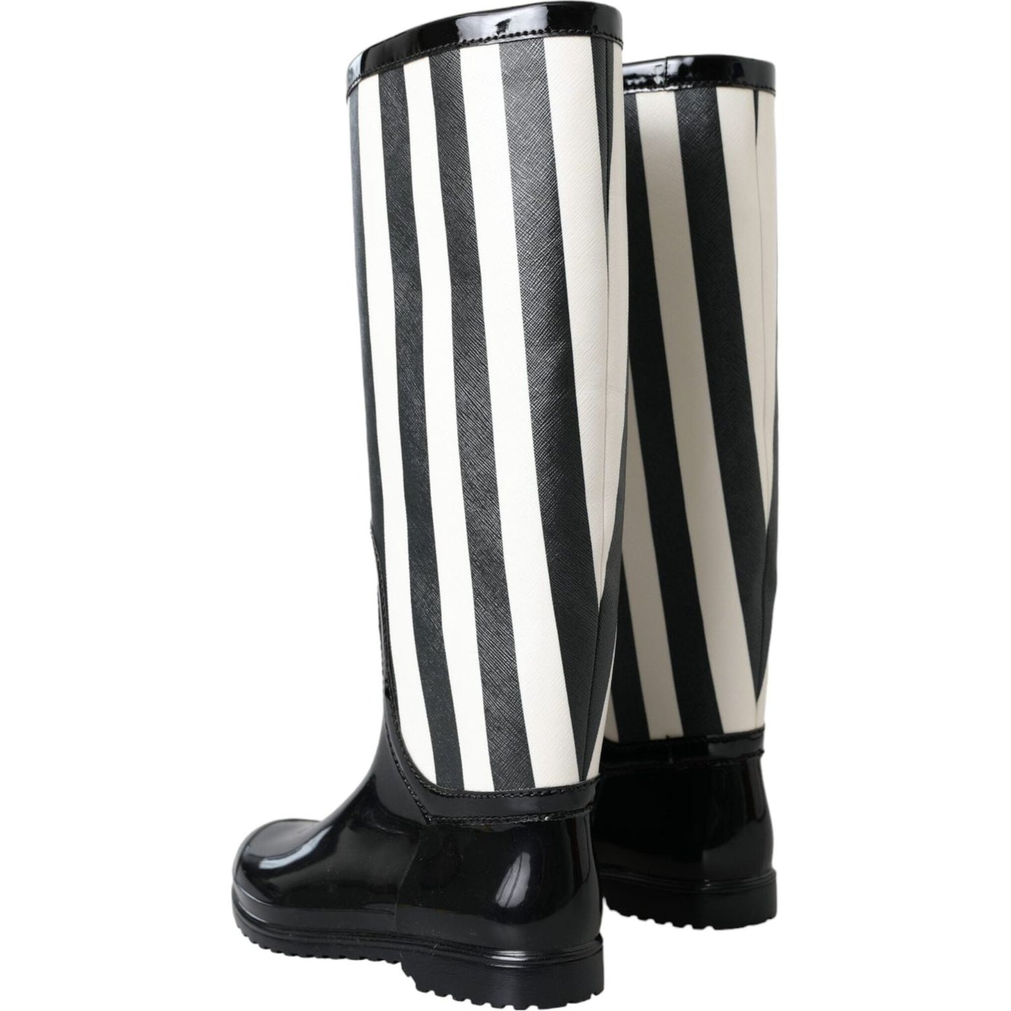 Dolce & Gabbana Black Rubber Knee High Flat Boots Shoes Dolce & Gabbana