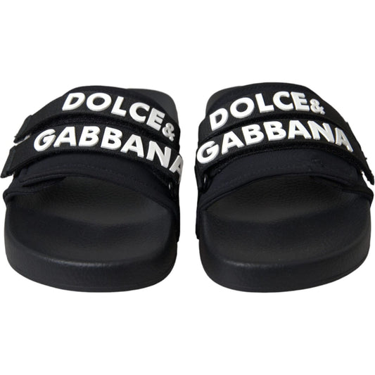 Dolce & Gabbana Black Logo Beachwear Flats Sandals Shoes Dolce & Gabbana