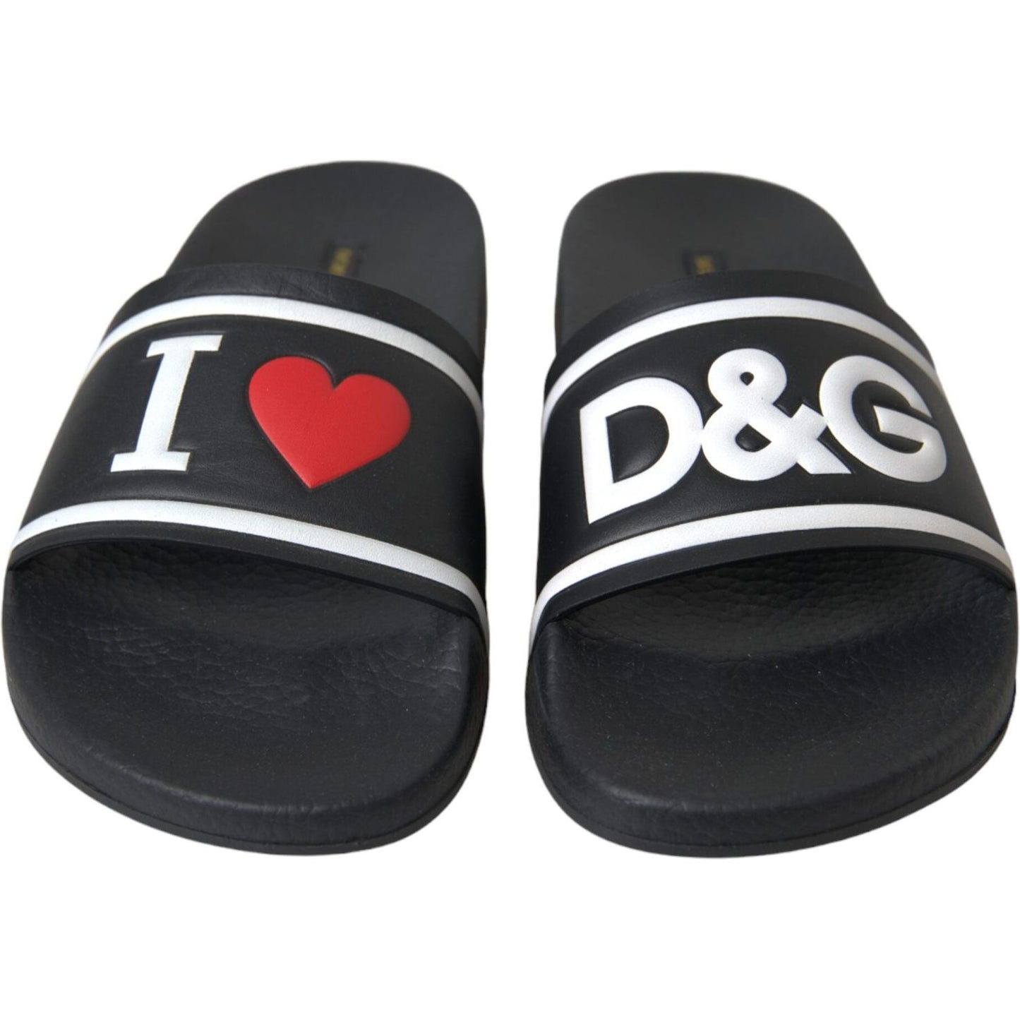 Dolce & Gabbana Black Leather I Love D&G Sandals Slides Shoes Dolce & Gabbana