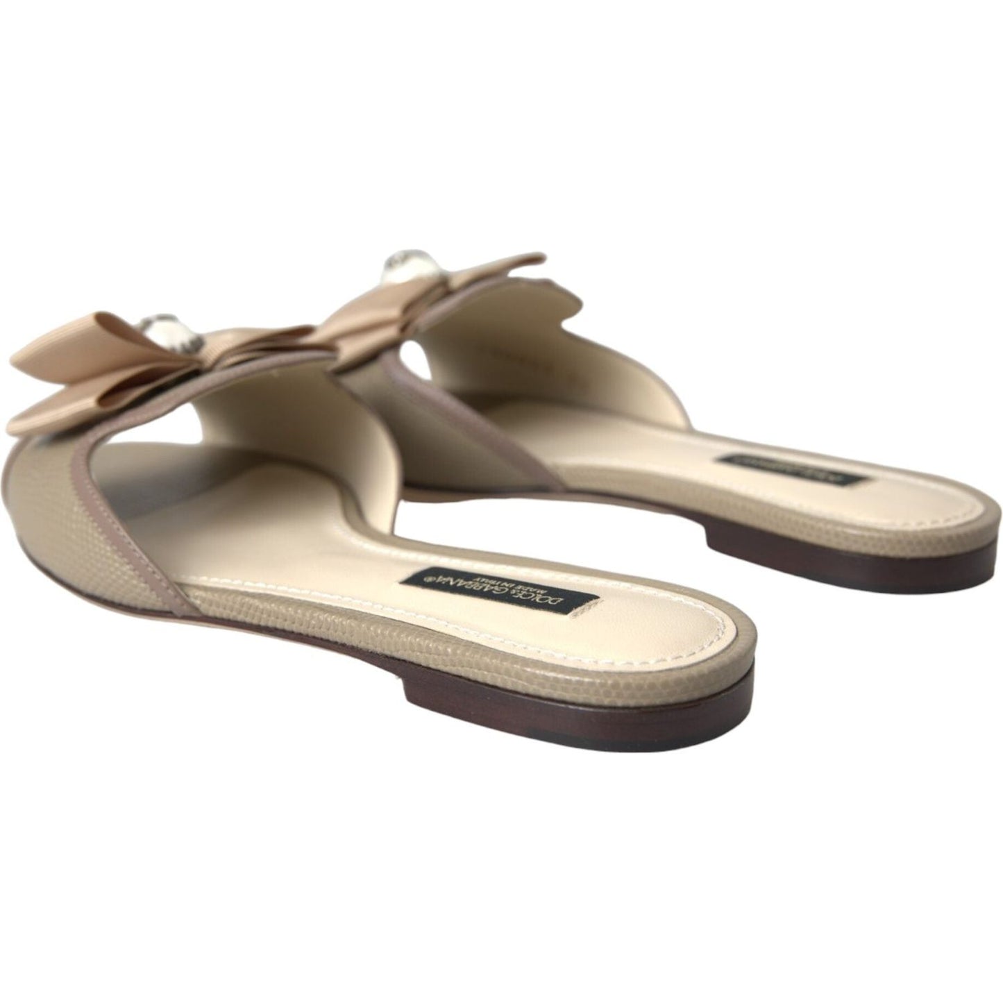 Dolce & Gabbana Beige Logo Pearl Flats Sandals Slides Shoes Dolce & Gabbana