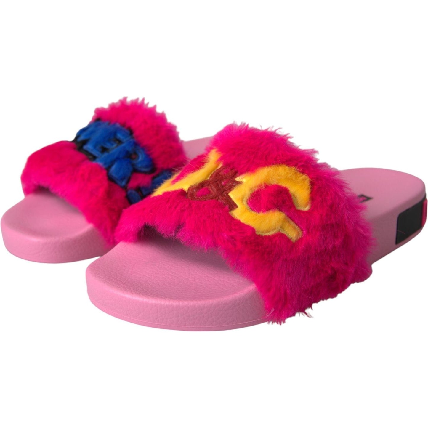 Dolce & Gabbana Multicolor Embroidered Fur Slides Sandals Shoes Dolce & Gabbana