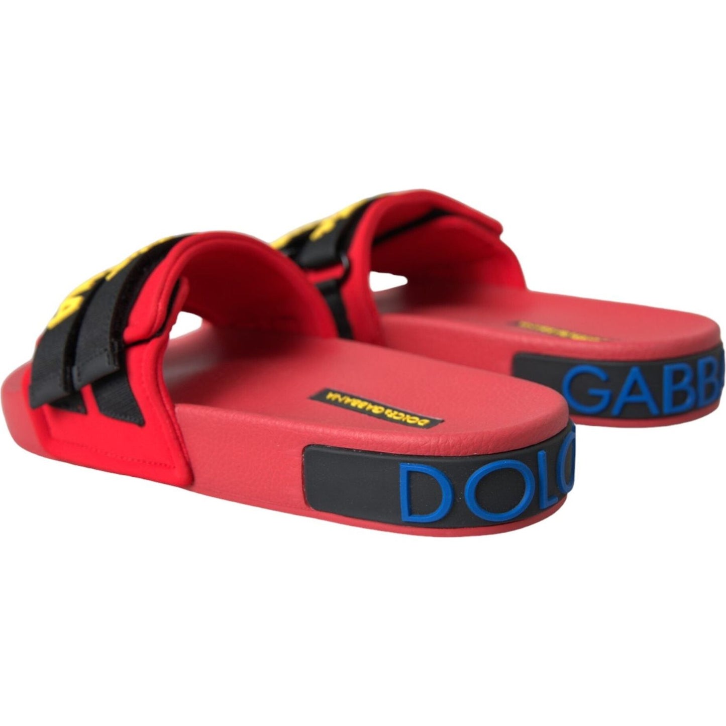 Dolce & Gabbana Red Black Logo Beachwear Flats Sandals Shoes Dolce & Gabbana