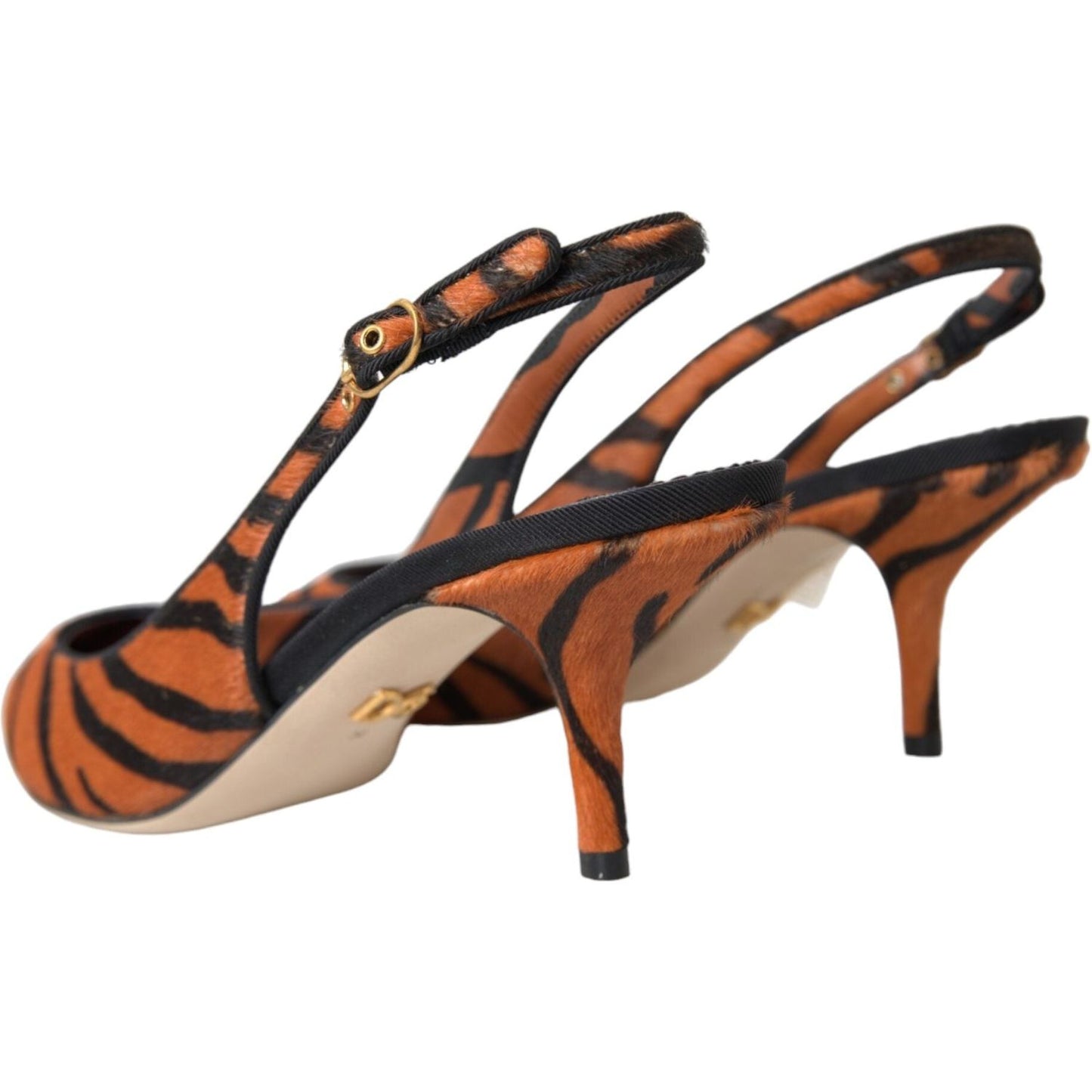 Dolce & Gabbana Black Orange Zebra Leather Slingbacks Shoes Dolce & Gabbana