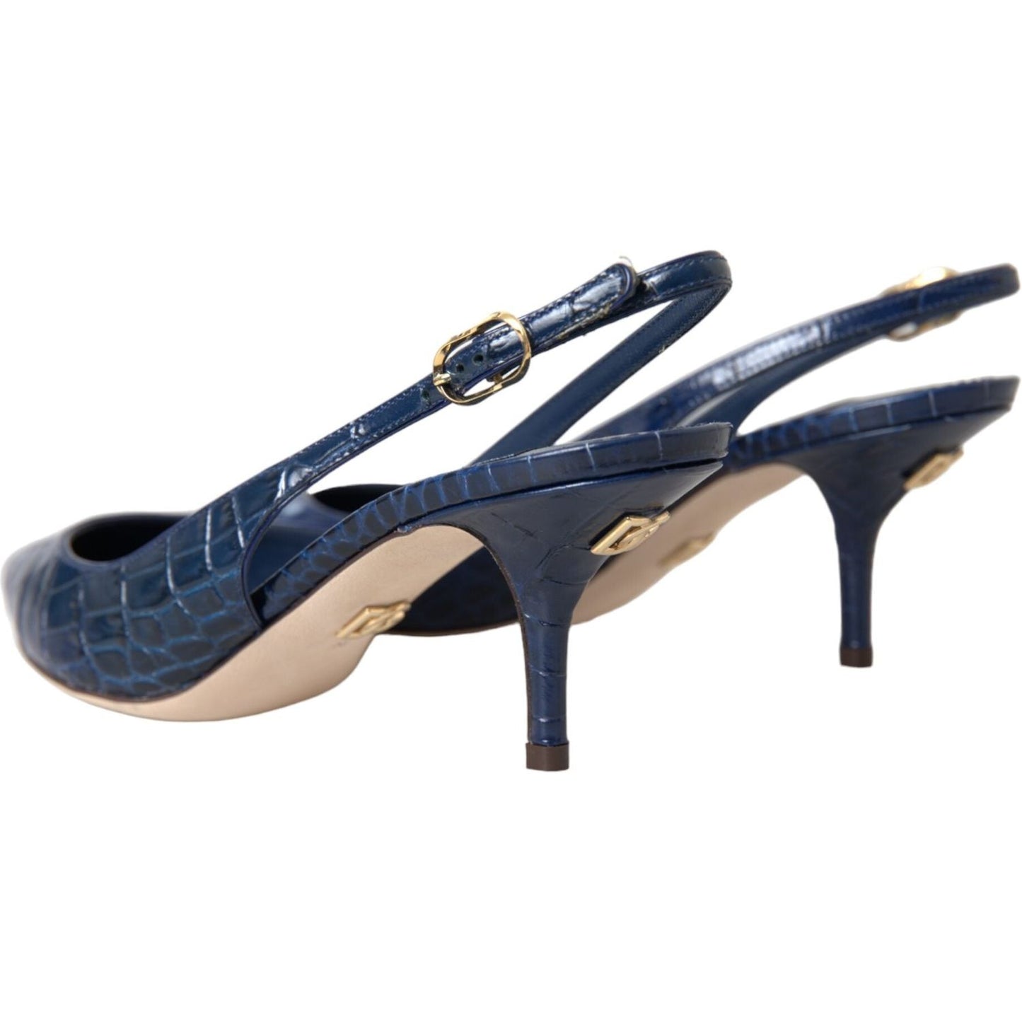 Dolce & Gabbana Dark Blue Croc Leather Slingbacks Shoes Dolce & Gabbana