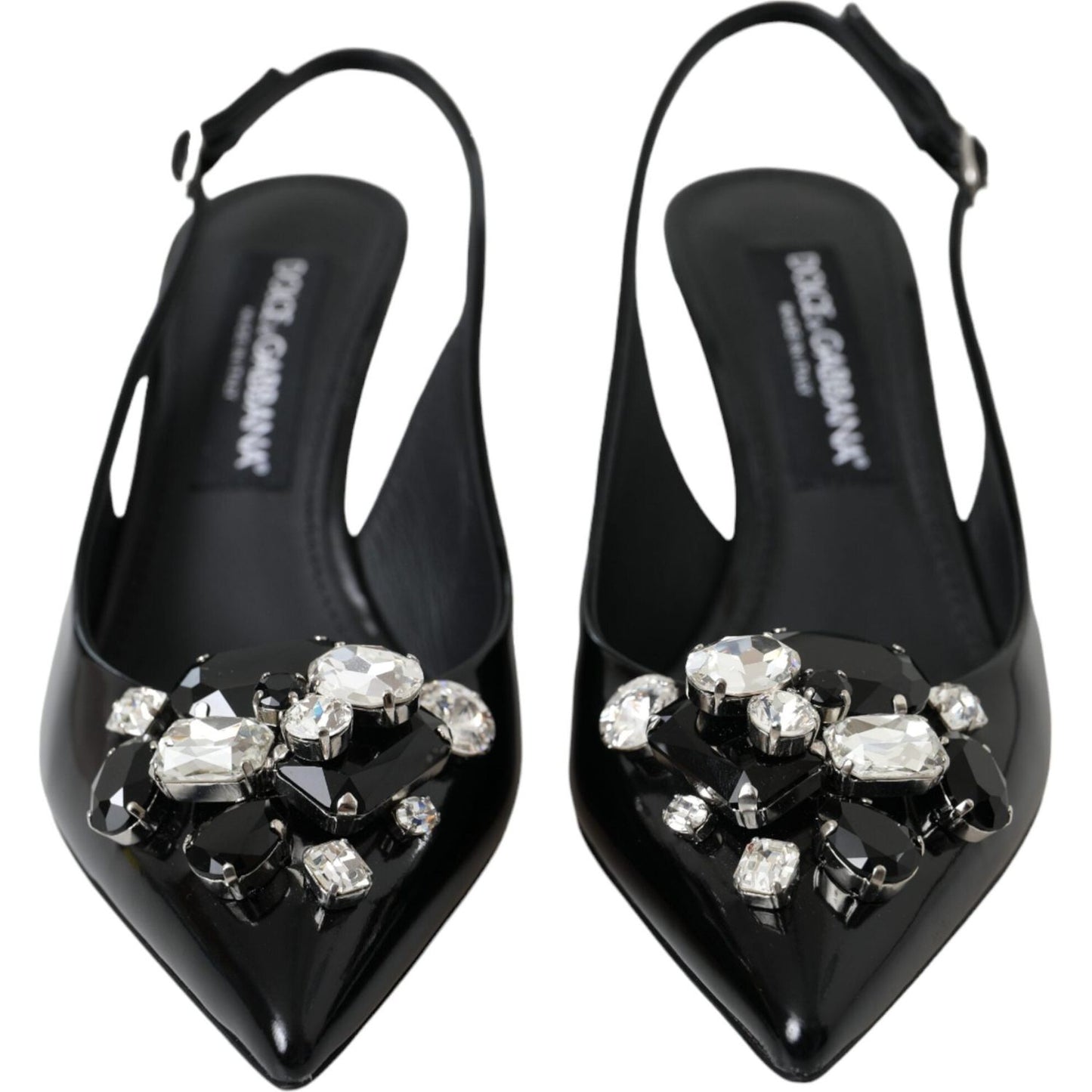 Dolce & Gabbana Black Patent Leather Crystal Slingback Shoes Dolce & Gabbana