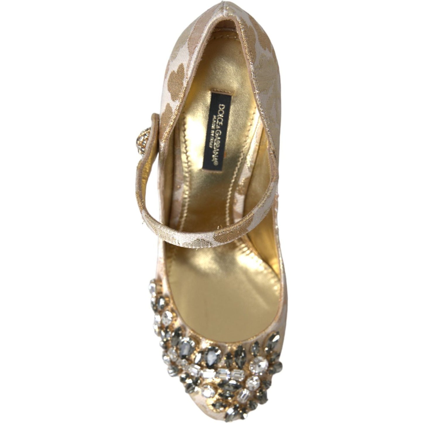 Dolce & Gabbana Gold Jacquard Crystal Mary Janes Pumps Shoes Dolce & Gabbana