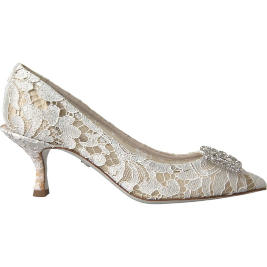 Dolce & Gabbana White Floral Lace DG Crystal Pumps Shoes Dolce & Gabbana