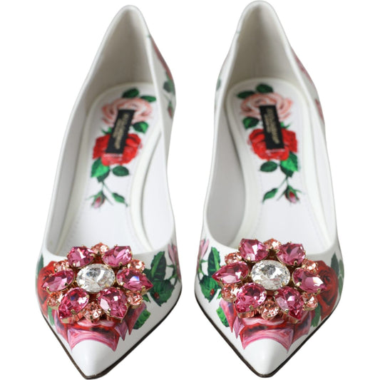 Dolce & Gabbana White Leather Roses Crystal Bellucci Pumps Shoes Dolce & Gabbana