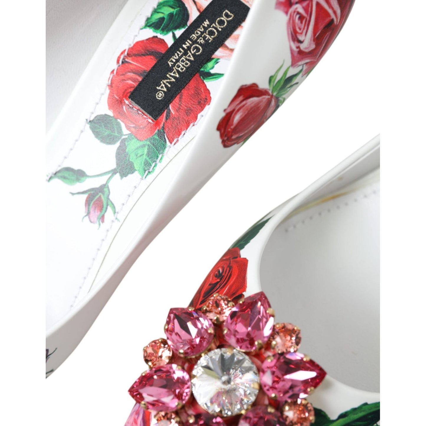 Dolce & Gabbana White Leather Roses Crystal Bellucci Pumps Shoes Dolce & Gabbana