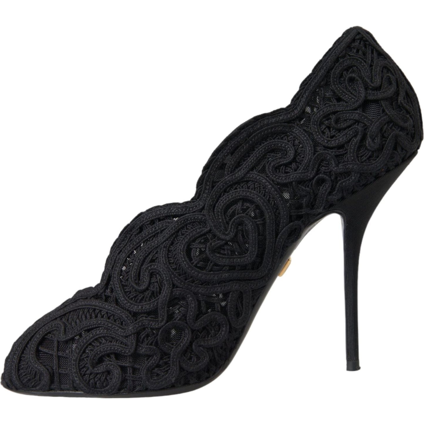 Dolce & Gabbana Black Cordonetto Ricamo Pump Open Toe Shoes Dolce & Gabbana