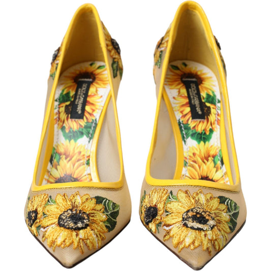 Dolce & Gabbana Yellow Sunflower Mesh Heels Pumps Shoes Dolce & Gabbana