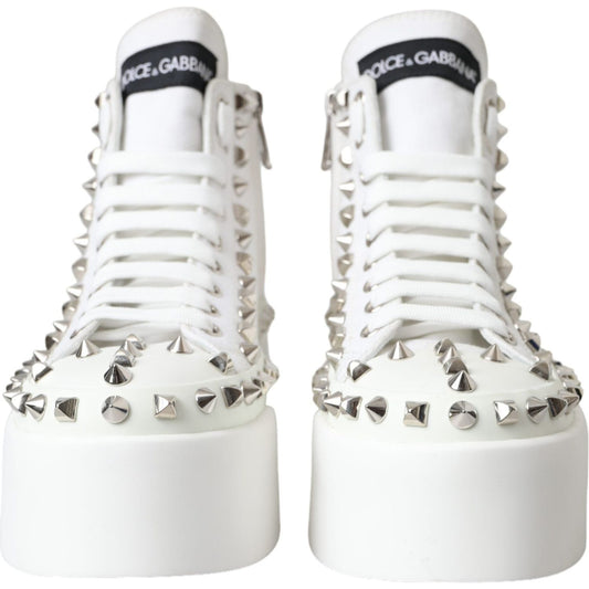 Dolce & Gabbana White Canvas Studded Sneakers Boots Shoes Dolce & Gabbana