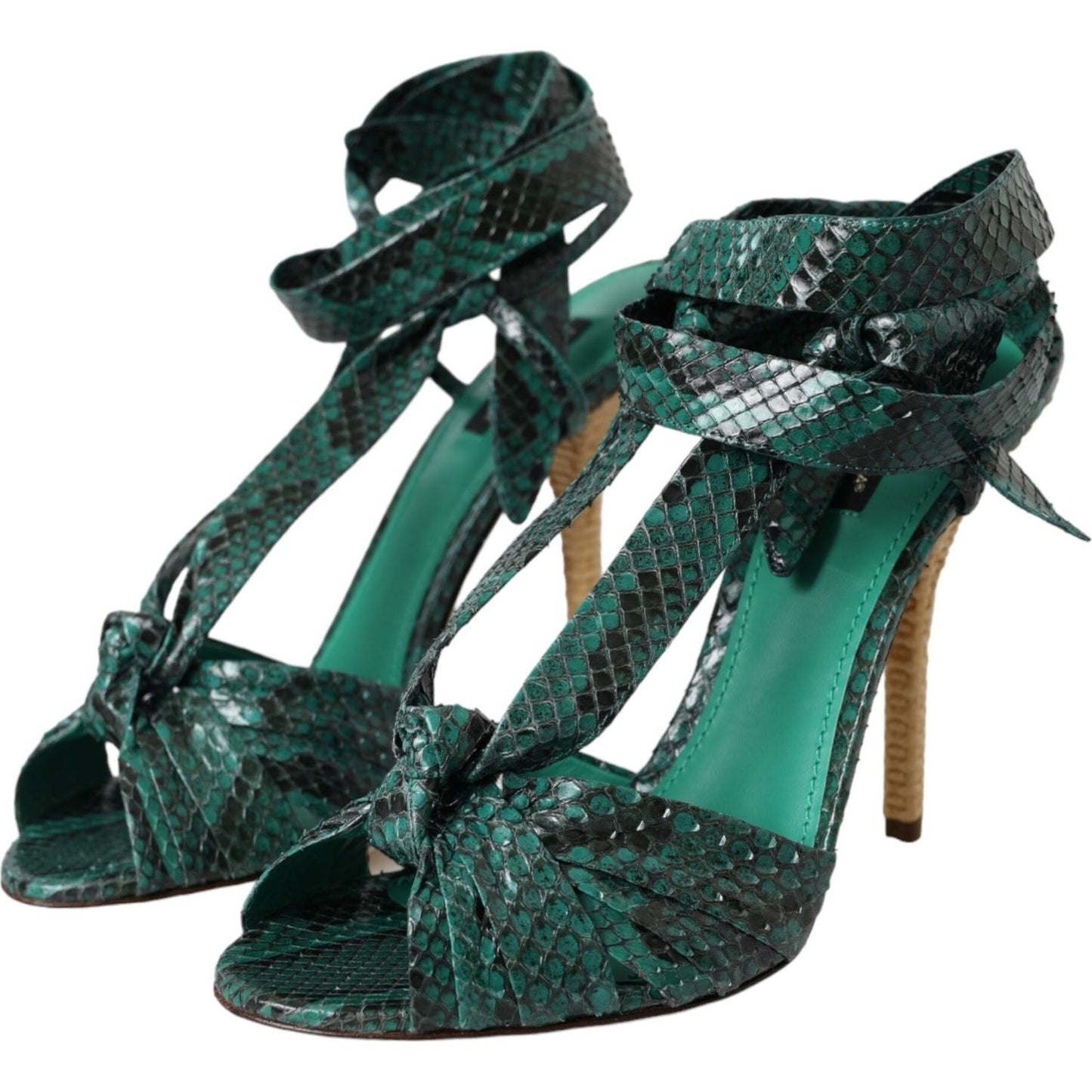 Dolce & Gabbana Green Exotic Leather Heels Sandals Shoes Dolce & Gabbana