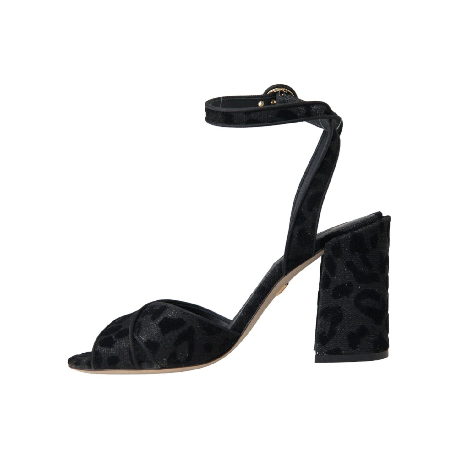 Dolce & Gabbana Black Leopard Suede Heels Sandals Shoes