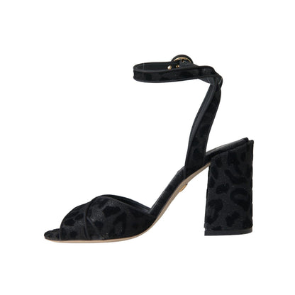 Dolce & Gabbana Black Leopard Suede Heels Sandals Shoes