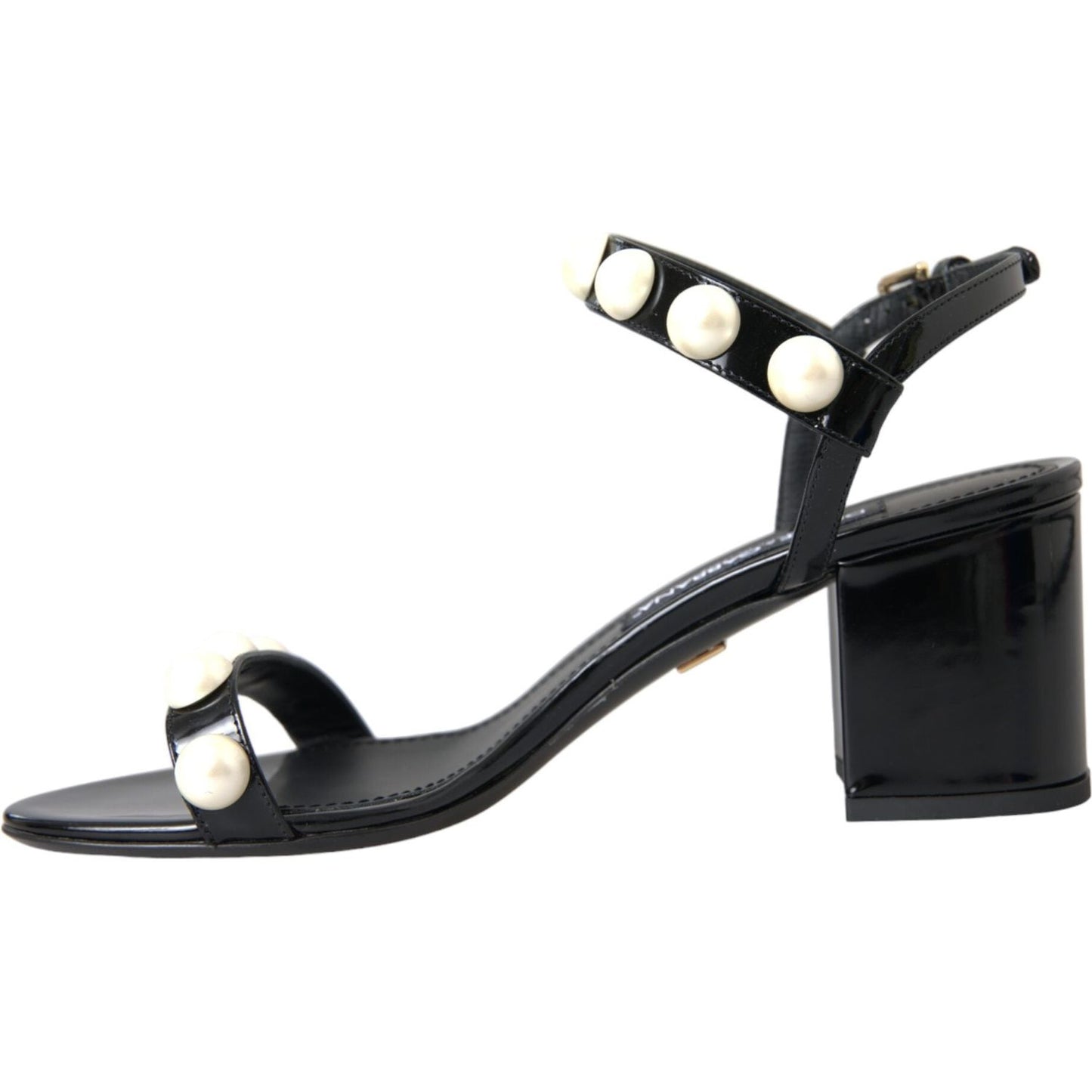 Dolce & Gabbana Black Leather Faux Pearl Heel Sandals Shoes Dolce & Gabbana