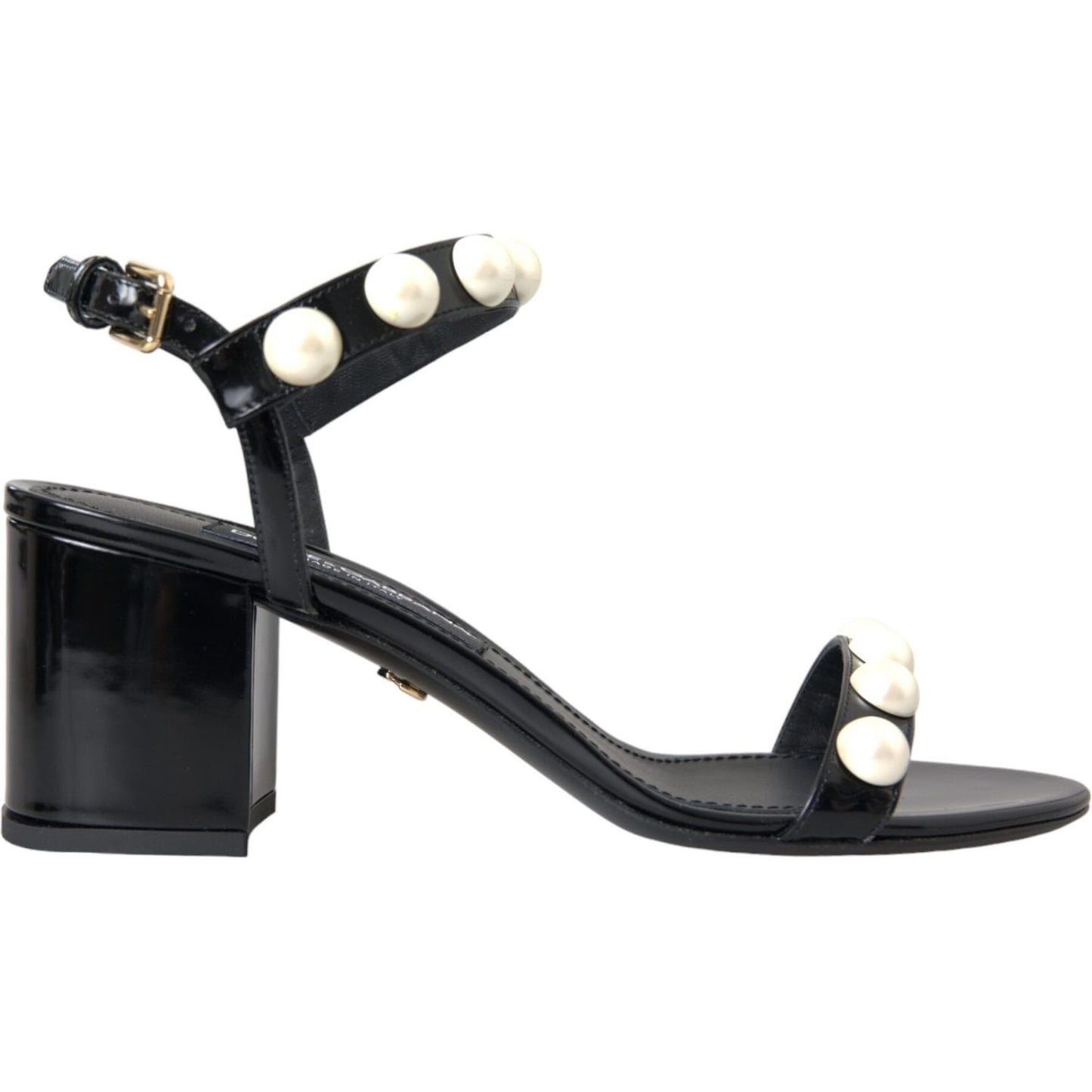 Dolce & Gabbana Black Leather Faux Pearl Heel Sandals Shoes Dolce & Gabbana