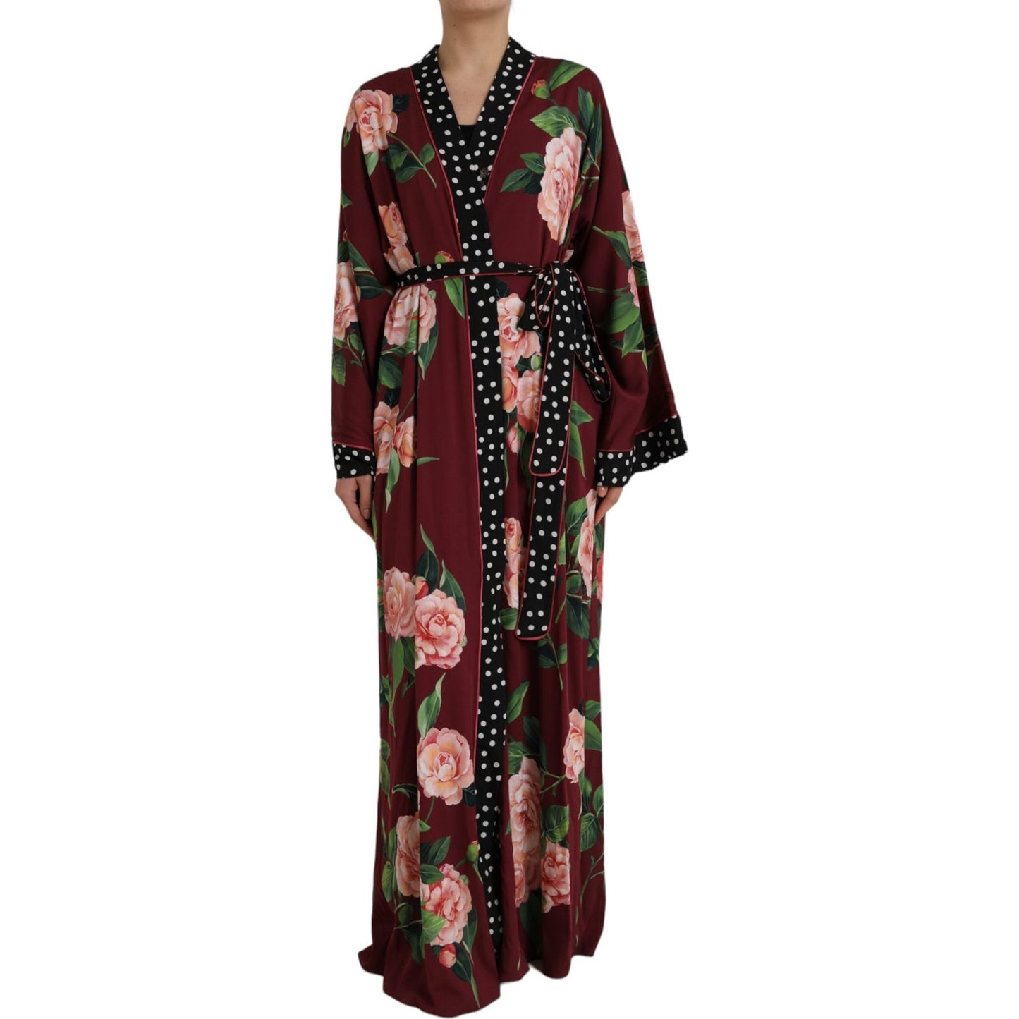 Dolce & Gabbana Bordeaux Floral Maxi Kaftan Crepe Robe Dress Dolce & Gabbana