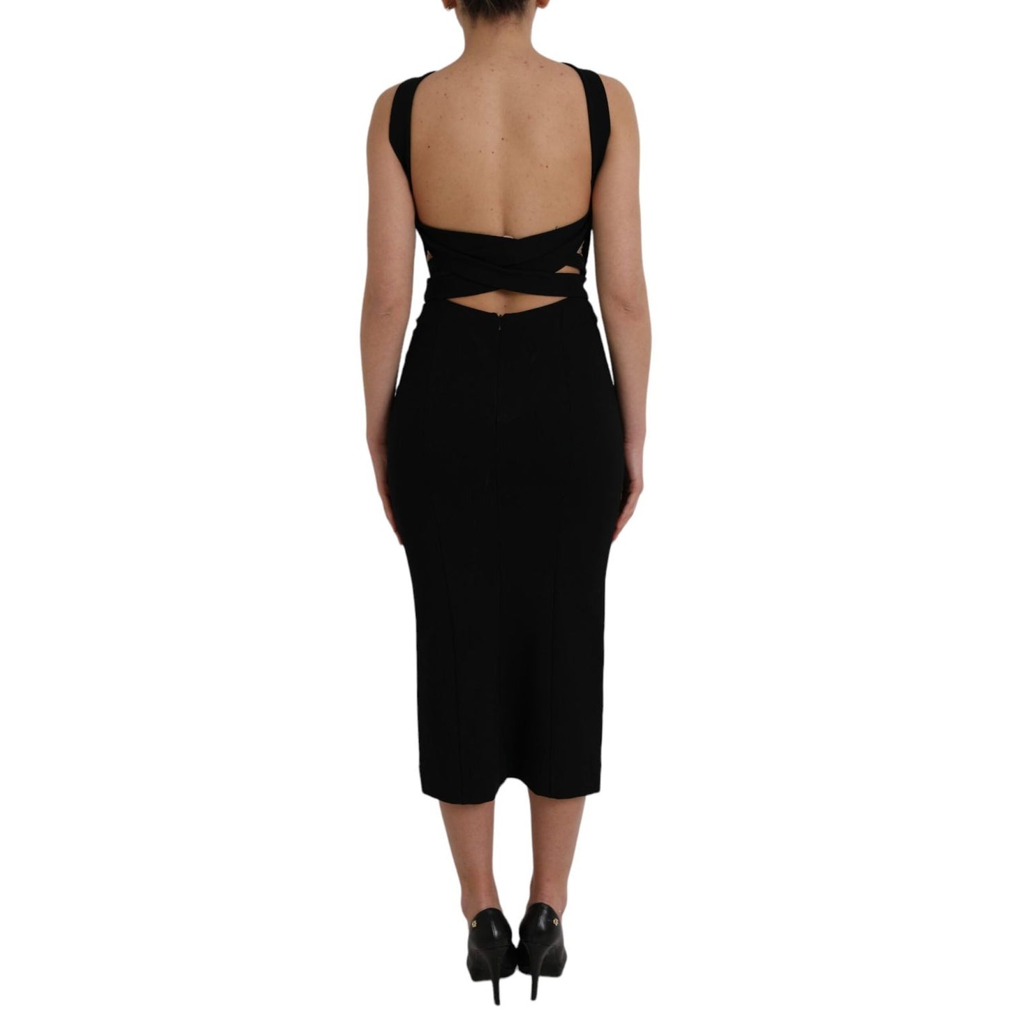 Dolce & Gabbana Black Sheath Halter Sleeveless Midi Dress