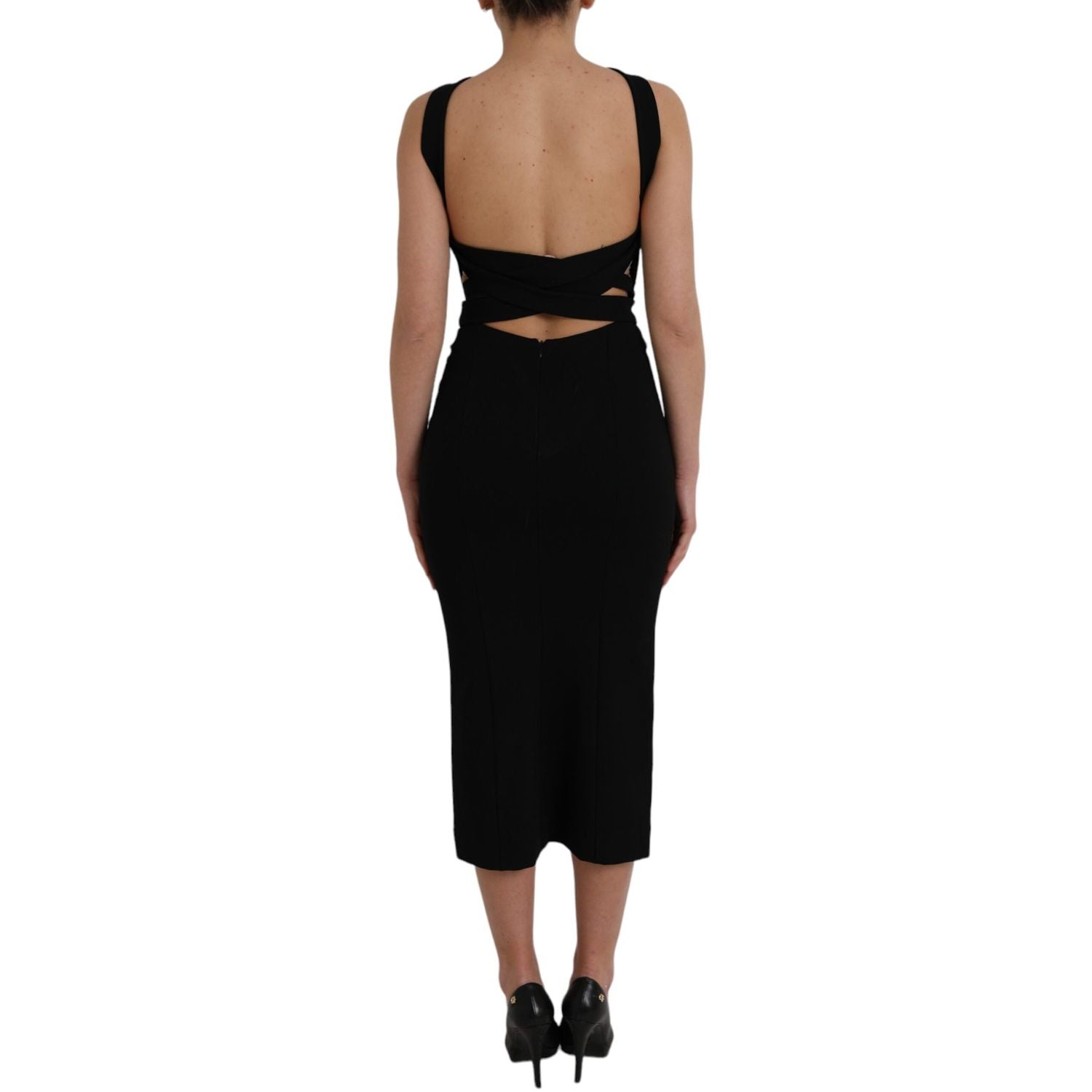 Dolce & Gabbana Black Sheath Halter Sleeveless Midi Dress
