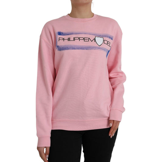 Philippe Model Pink Cotton Logo Print Long Sleeves Pullover Sweater 1728,67345645728,Clothing,Material: 100% Cotton,Philippe Model,Pink,Preowned / Defect,Sweaters - Clothing,Sweaters - Women - Clothing,Sweatshirts - Sweaters - Clothing,Women,Women - Cloth